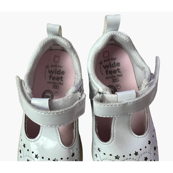Stride Rite 360 Size 7 Girls Lacey Mary Jane White Patent Velcro Shoe 2 Sets ava - Picture 11 of 12